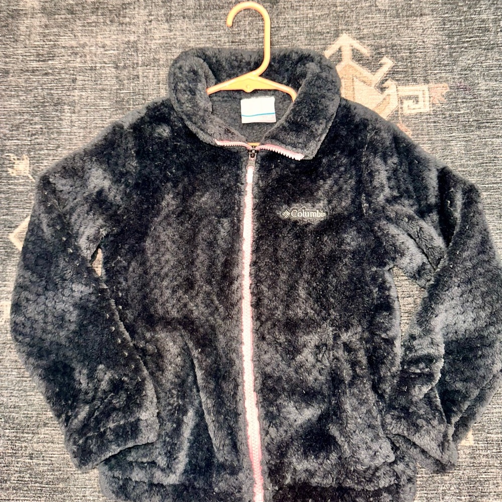 Columbia Kids Black Fleece Jacket with Pink Accents